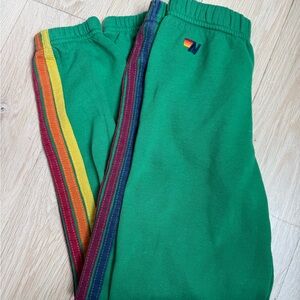 Aviator Nation Green Sweatpants with Retro Stripes